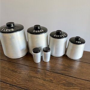 Vintage Mid Century Kromex Aluminum Canisters Salt And Pepper 1950s MCM Set of 6
